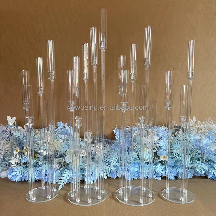 wedding table centerpieces candelabra long stemmed modern acrylic tube chimney crystal candle holders