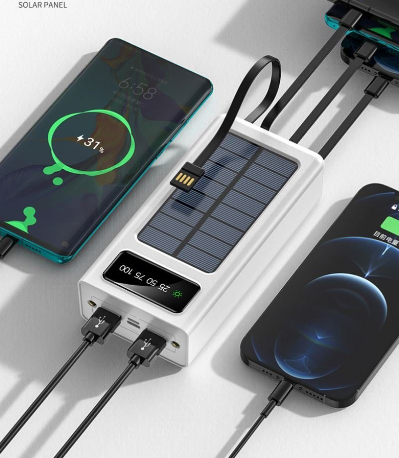 Solar Power Bank Energy Powerbank Solar Power Solar Mobile Charger 20000mah 30000mah 40000mah 50000mah Power Bank With Cables