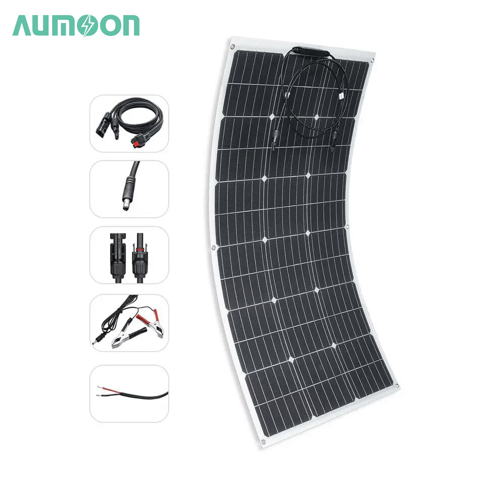 AUMOON 80W 100w 150w 200 Watt ETFE Flexible Solar Panels for house roof golf car boats RV Camping