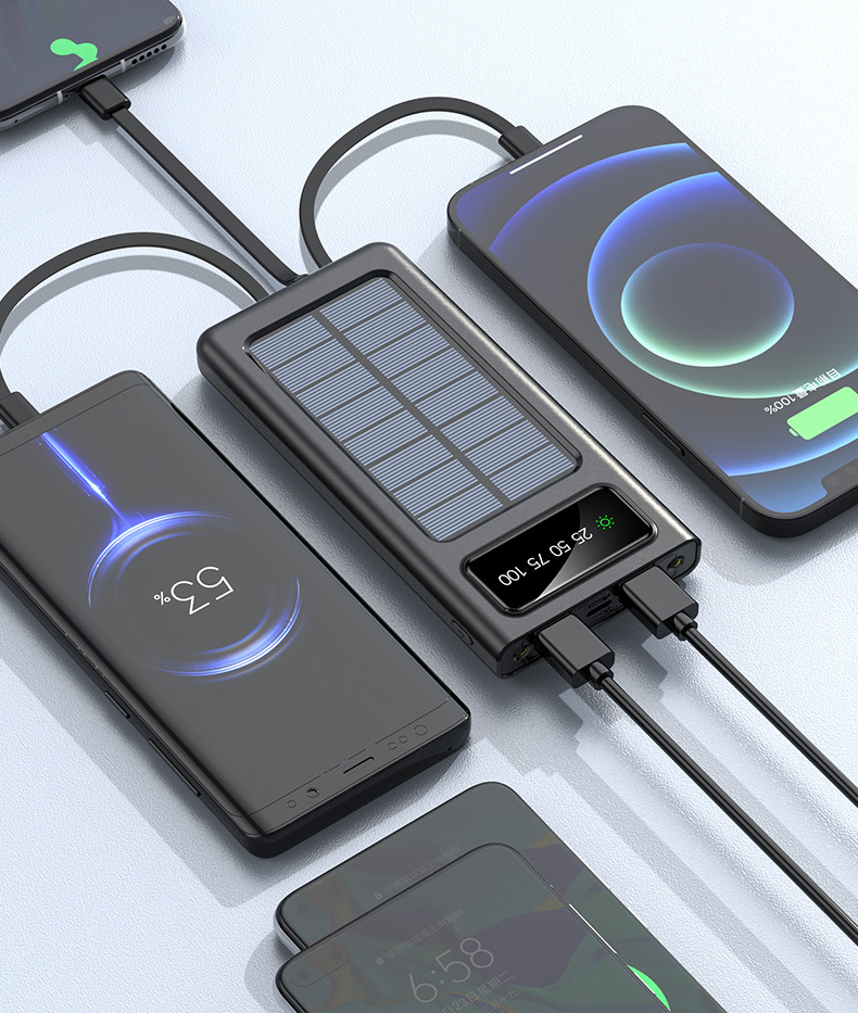 Solar Power Bank Energy Powerbank Solar Power Solar Mobile Charger 20000mah 30000mah 40000mah 50000mah Power Bank With Cables