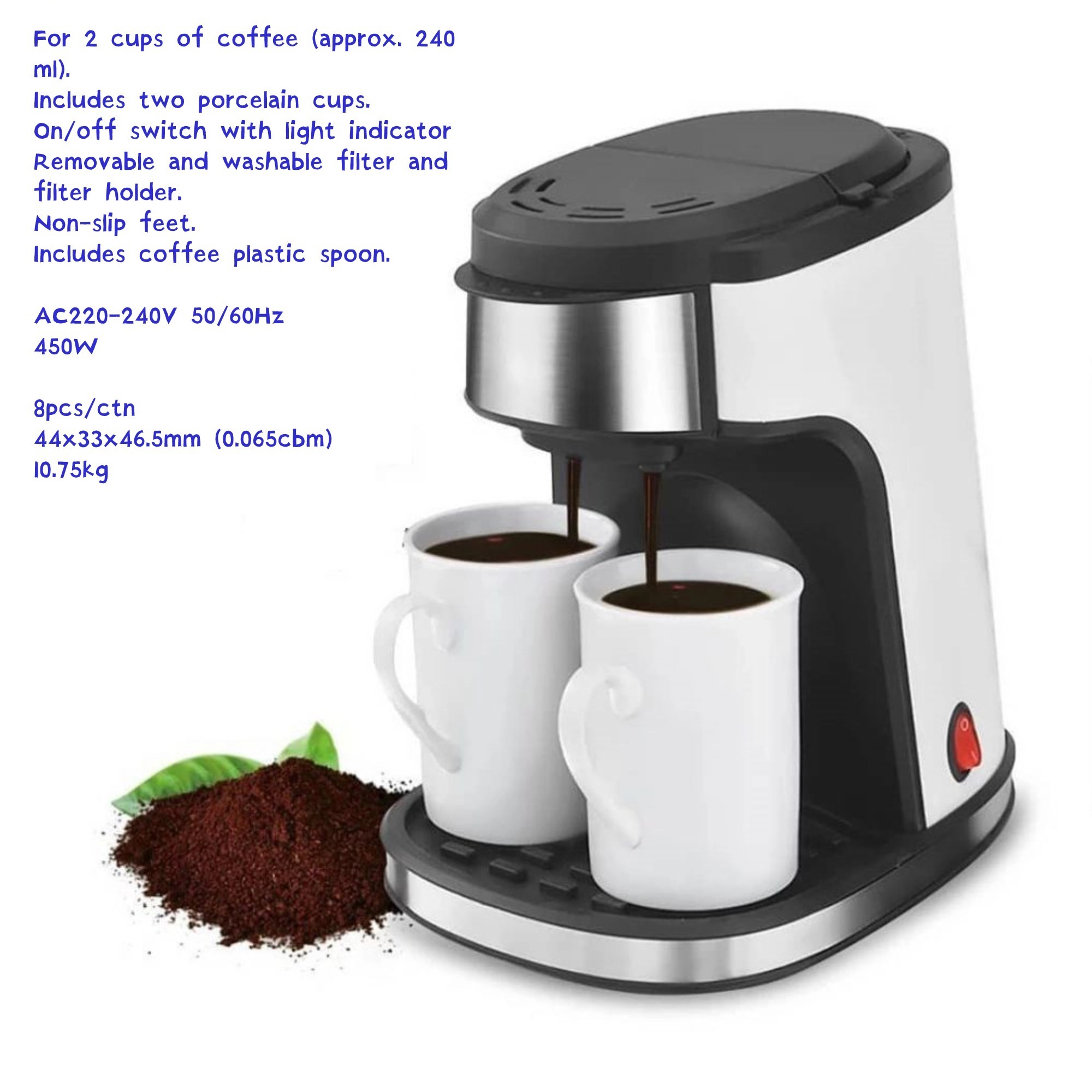 Electric  Filter 2-Cup Drip Coffee Maker  home use 220V electric automatic filter 2 cups drip coffee maker set