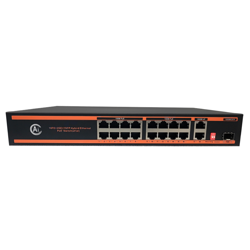 IEEE802.3af/at Ethernet 16 Port PoE Network Switch 48V 100M/Gigabit For Ip Camera