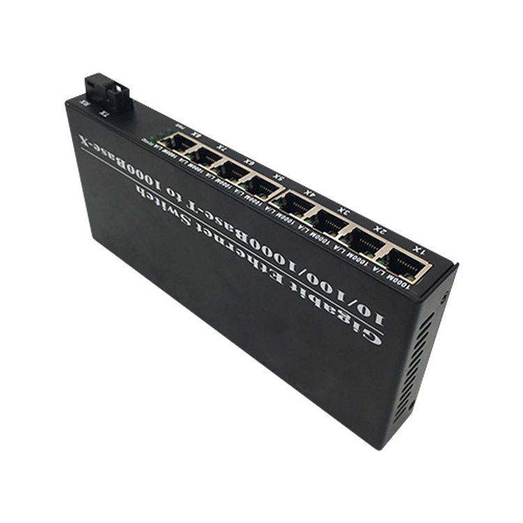 Smart 100/1000base 8 RJ45 Ports to 1 SC Optical Fiber Switch Gigabit Media Converter for cctv cameras