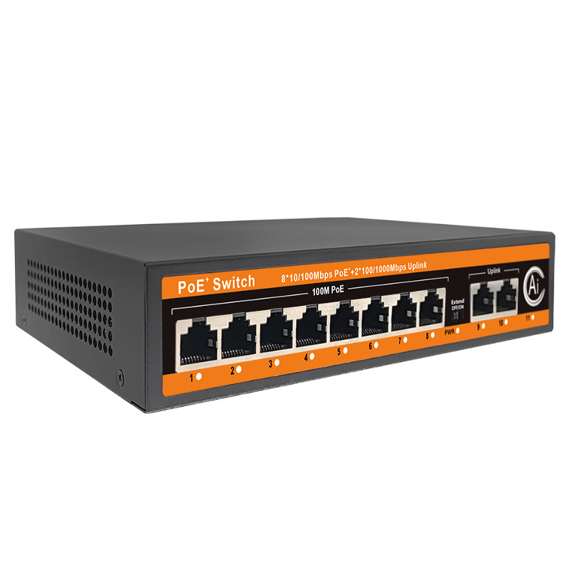 High Quality Outdoor PoE Switch 8 Port 2 RJ45 Uplink Port 120W Power Supply Unmananged Network Switch PoE