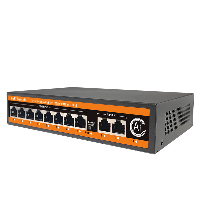 High Quality Outdoor PoE Switch 8 Port 2 RJ45 Uplink Port 120W Power Supply Unmananged Network Switch PoE