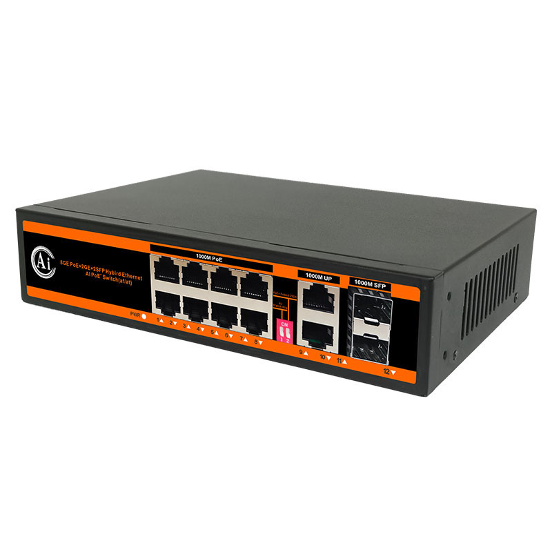 Full Gigabit 8 Ports Ethernet fiber AI PoE Switch 150W PoE Power with 2 SFP and 2 RJ45 port Uplink for cctv