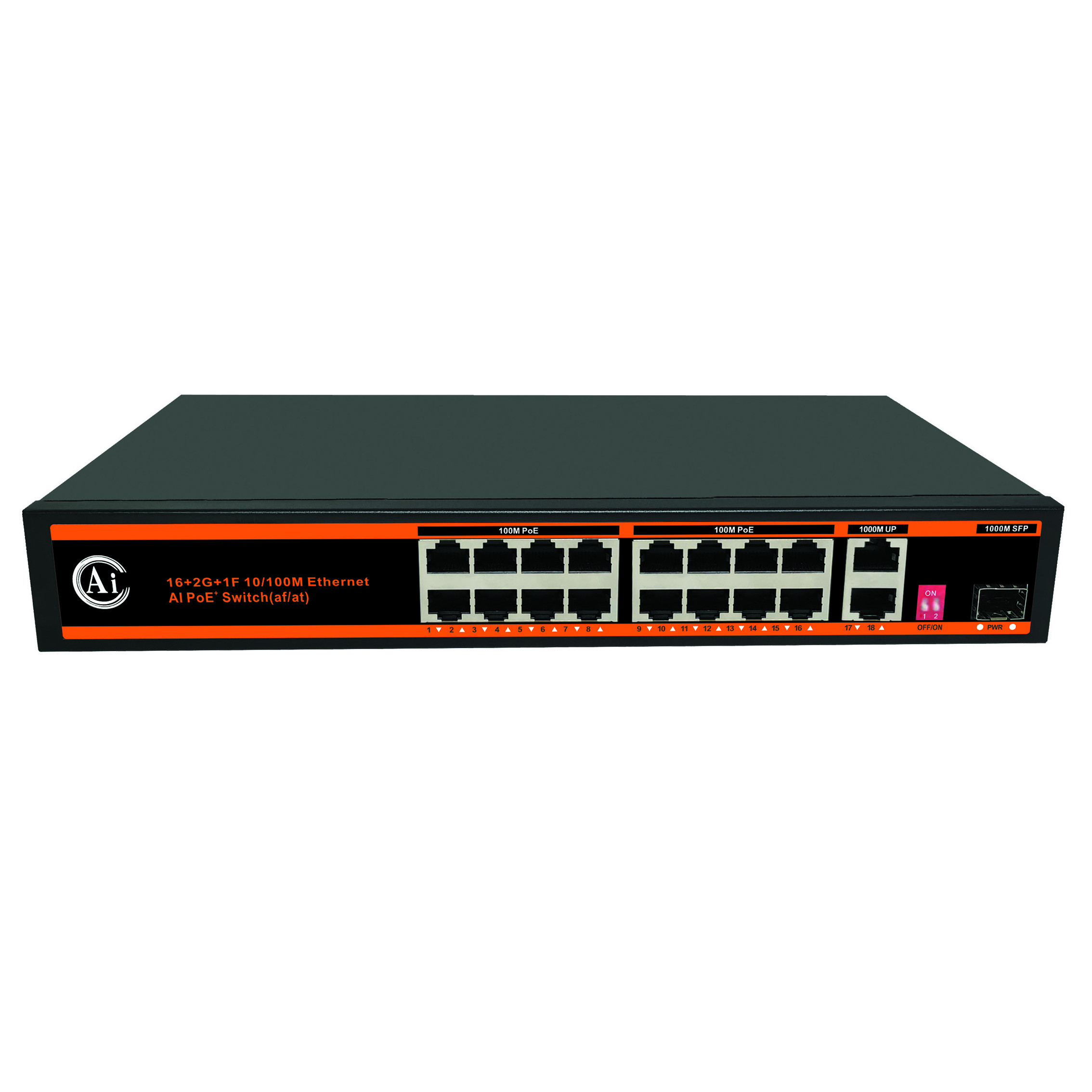 16* 100Mbps PoE + 2* Gigabit Uplink with 1* Sfp Fiber Gigabit Port 16 Port PoE Switch extend 250 meters 48V