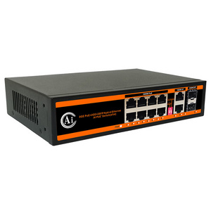 Full Gigabit 8 Ports Ethernet fiber AI PoE Switch 150W PoE Power with 2 SFP and 2 RJ45 port Uplink for cctv