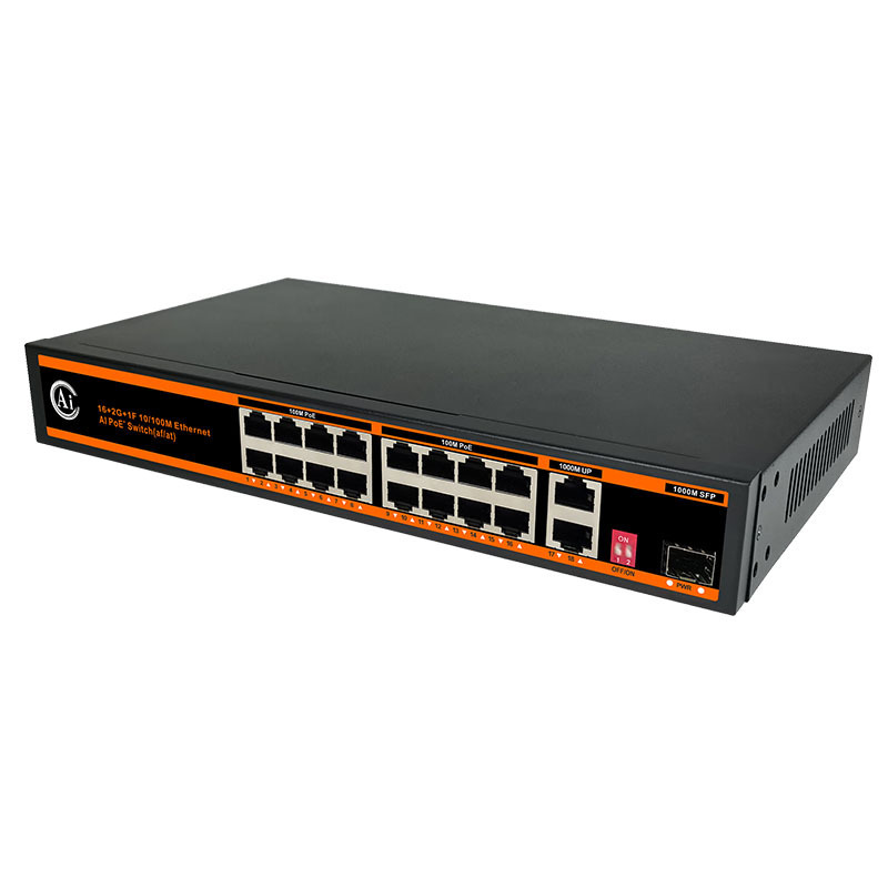 16* 100Mbps PoE + 2* Gigabit Uplink with 1* Sfp Fiber Gigabit Port 16 Port PoE Switch extend 250 meters 48V