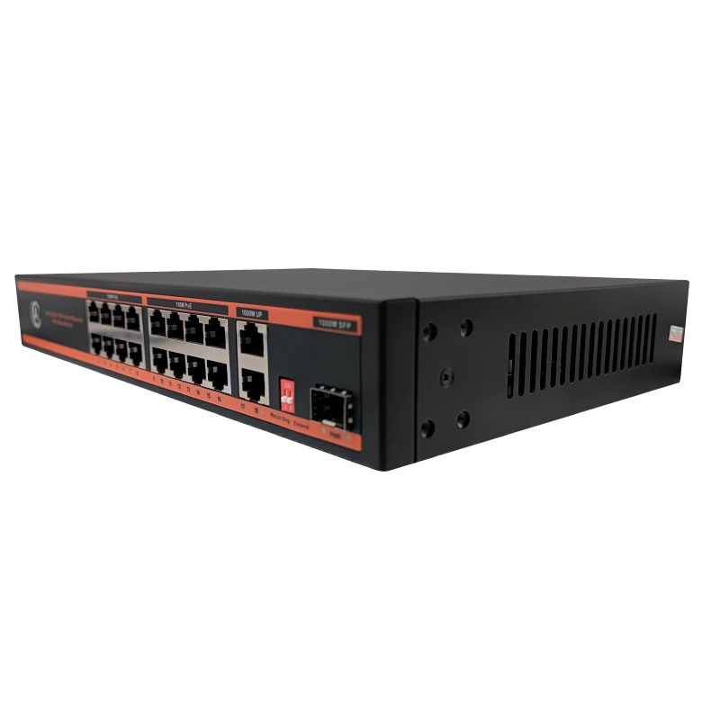 IEEE802.3af/at Ethernet 16 Port PoE Network Switch 48V 100M/Gigabit For Ip Camera