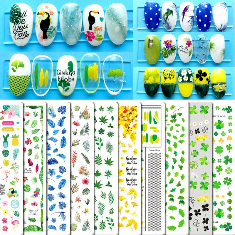 New Gold Ginkgo Four-leaf Clover Summer Autumn Green Tree Leaf Flower Nail Art Sticker Decal