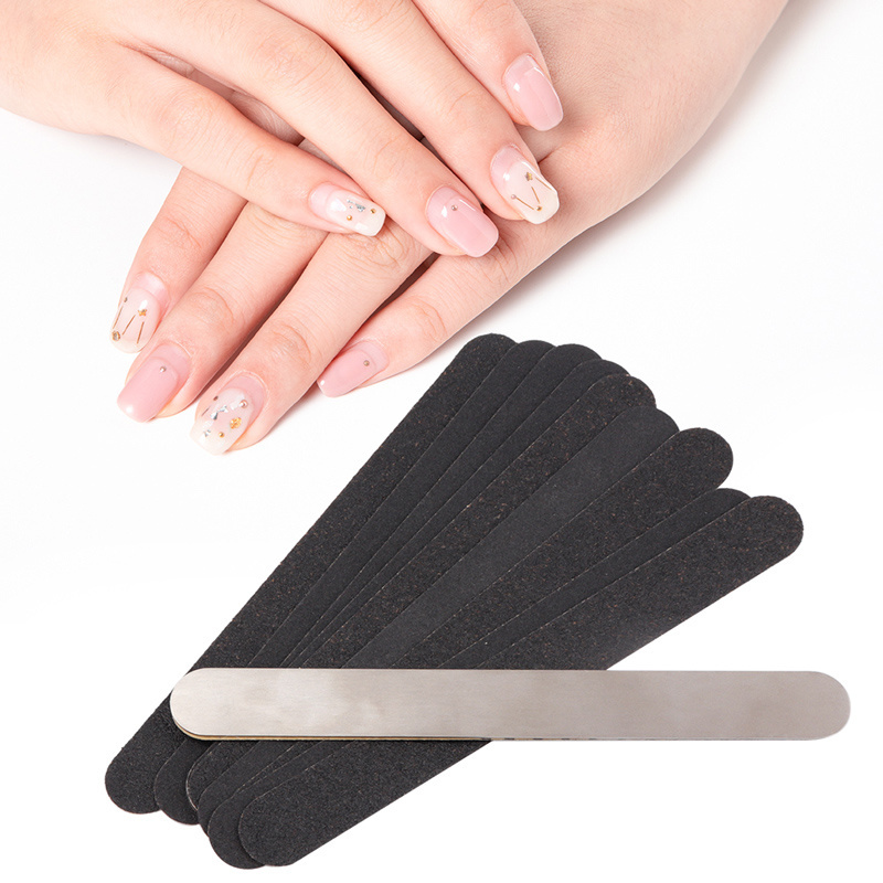 Black Removable Sandpaper Stainless Steel Handle Metal Sanding Straight Moon Files Replacement Nail File