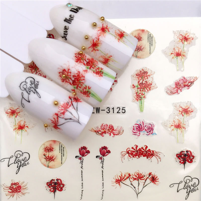 7 Designs Flowers Water Transfer Nail Art Stickers Foil Wraps Deco Nail Decals