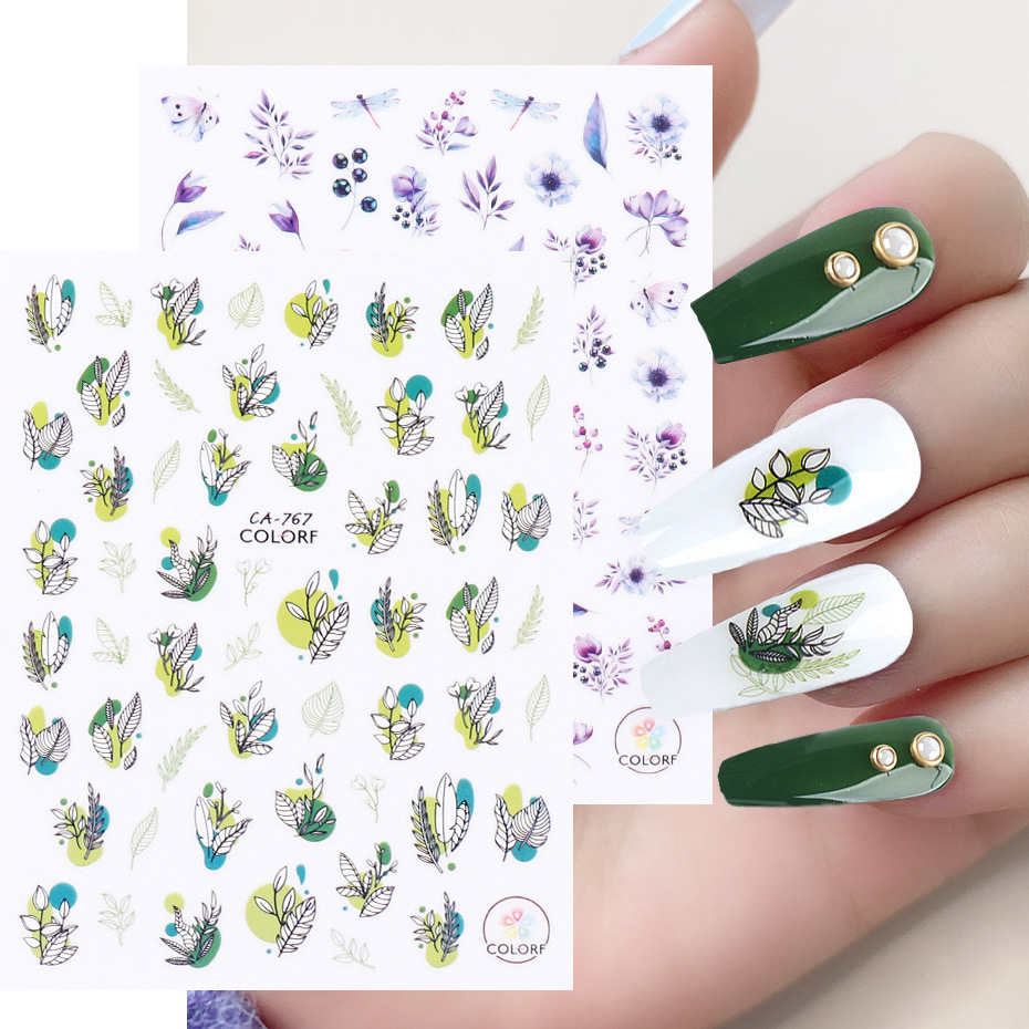 Rose Daisy Peach Blossom Cherry Butterfly Flower Decals Nail Art Decorations Floral Nail Stickers