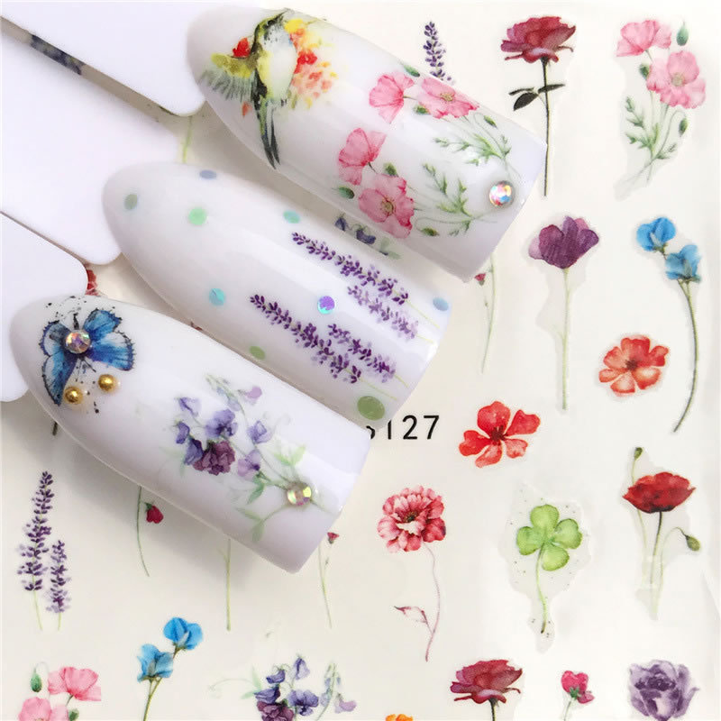 7 Designs Flowers Water Transfer Nail Art Stickers Foil Wraps Deco Nail Decals