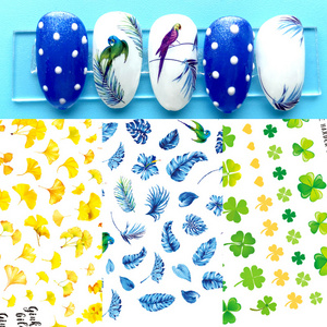 New Gold Ginkgo Four-leaf Clover Summer Autumn Green Tree Leaf Flower Nail Art Sticker Decal