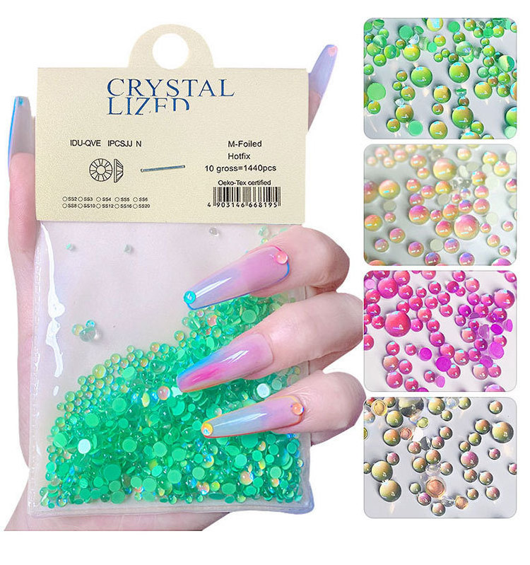 1440pcs Ice Aurora AB Crystal Holo Diamond Mermaid Beads Stones Flat Back Nail Art Rhinestones