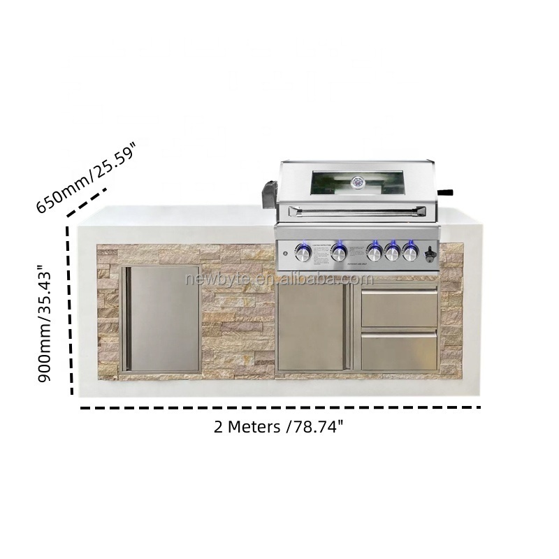 Garden Backyard Villa BBQ Grill Natural Stone Cabinets Stainless Steel Outdoor Kitchen