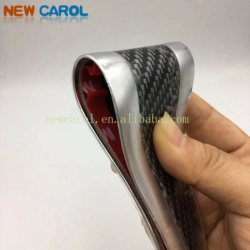 Car Stickers 5D Carbon Fiber with silver trim Rubber Styling Door Sill Protector for Universal car