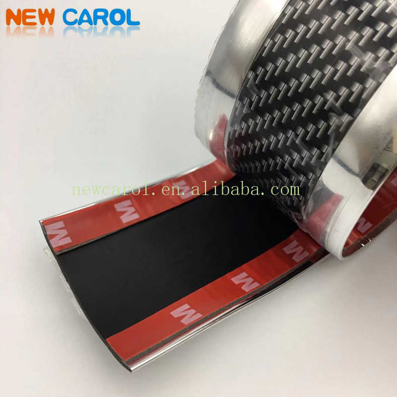 Car Stickers 5D Carbon Fiber with silver trim Rubber Styling Door Sill Protector for Universal car