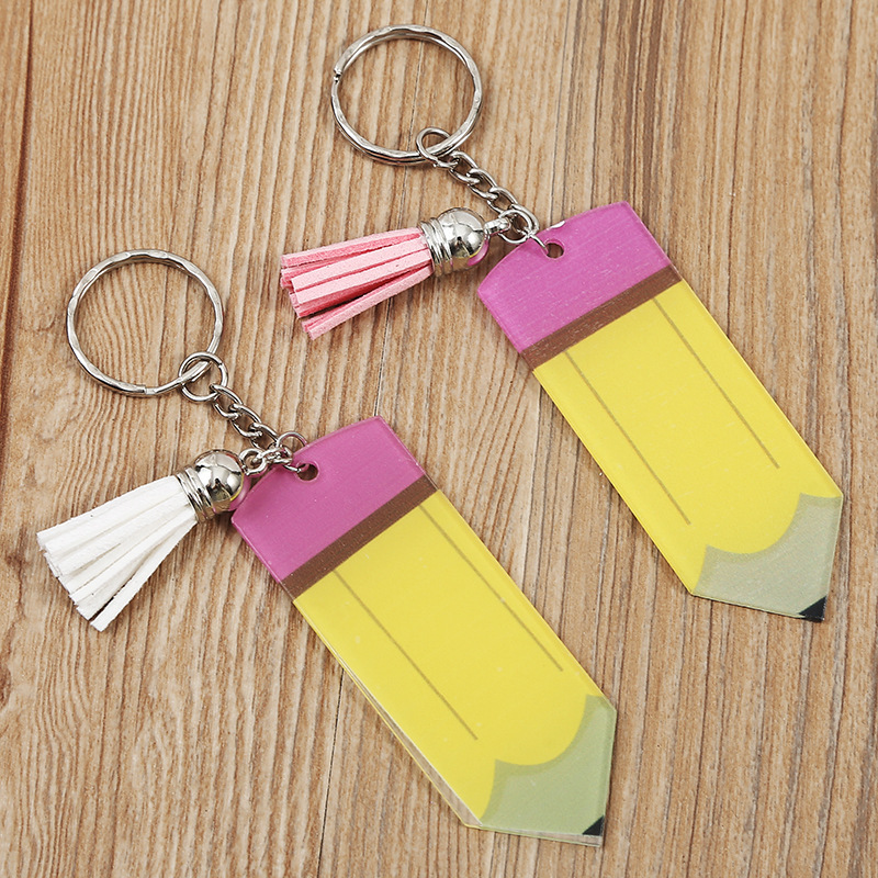 Promotional Custom Tassell Acrylic Keychains Teacher's Day Gift Tassel Key Chain Fillable Pencil Keychain Blanks