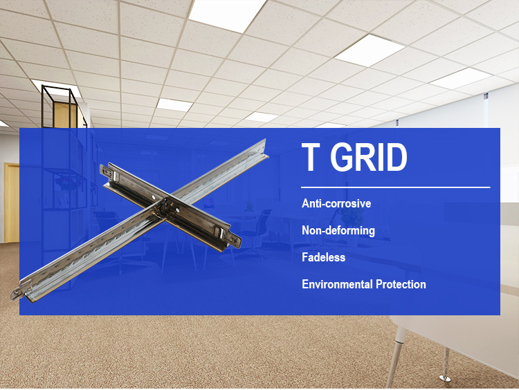 Custom Factory Galvanized Tee Main Runner Ceiling T-Grid,White Flat Galvanized Suspended For Pvc Gypsum Tiles