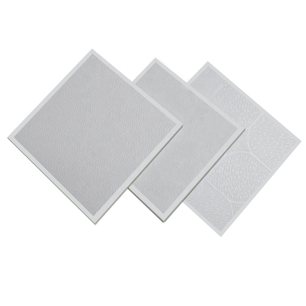 PVC Soundproof Ceiling Tiles Coated Gypsum Panel for Hotel Vinyl Carton White Square Modern Waterproof Ceiling Board 595mm,603mm