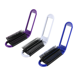 Foldable Hair Brush with Mirror Anti Static Portable  Detangling Hairbrush Massage Brush Hair Styling Tools Travel Hair Comb