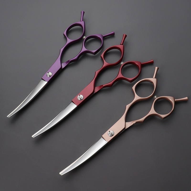 3 Colors Stainless Steel Pet Scissors Dog Hair Cutting Curved Professional Shears Salon Barber Pet Grooming Scissors