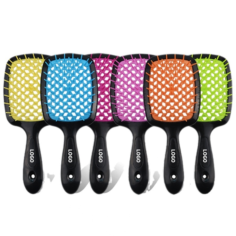 Free Sample Customized Logo Hollowed-out scalp massage comb hair brush  ABS Detangling Vent Shower Hair Brush