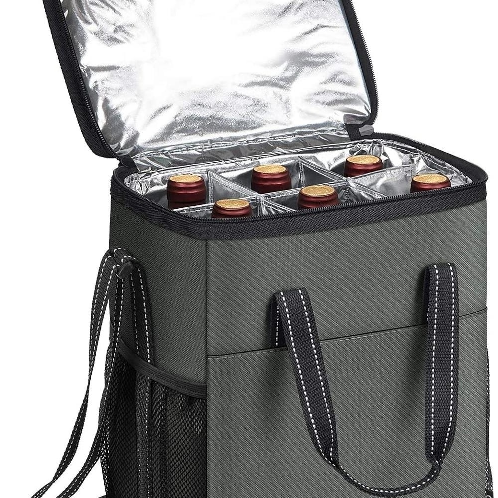 6 Bottle Wine Carrier Insulated Leakproof Padded Wine Cooler Carrying Tote Bag For Travel Camping And Picnic