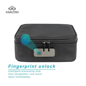 Smell Proof Fingerprint Lock Case PU Leather Odor Proof Case With Fingerprint Lock with Activated Carbon Lining