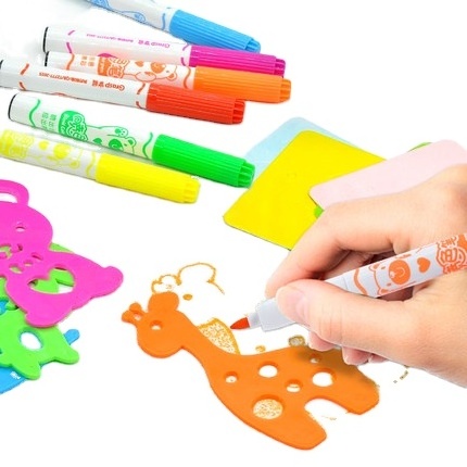 Newdaiso factory OEM logo washable blow pen with picture mould for kids