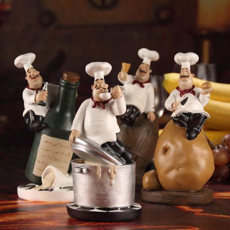 Resin Chef Figures Ornament, Chef Statue Kitchen Decor Figurine Cook Model Statue for Kitchen Restaurant