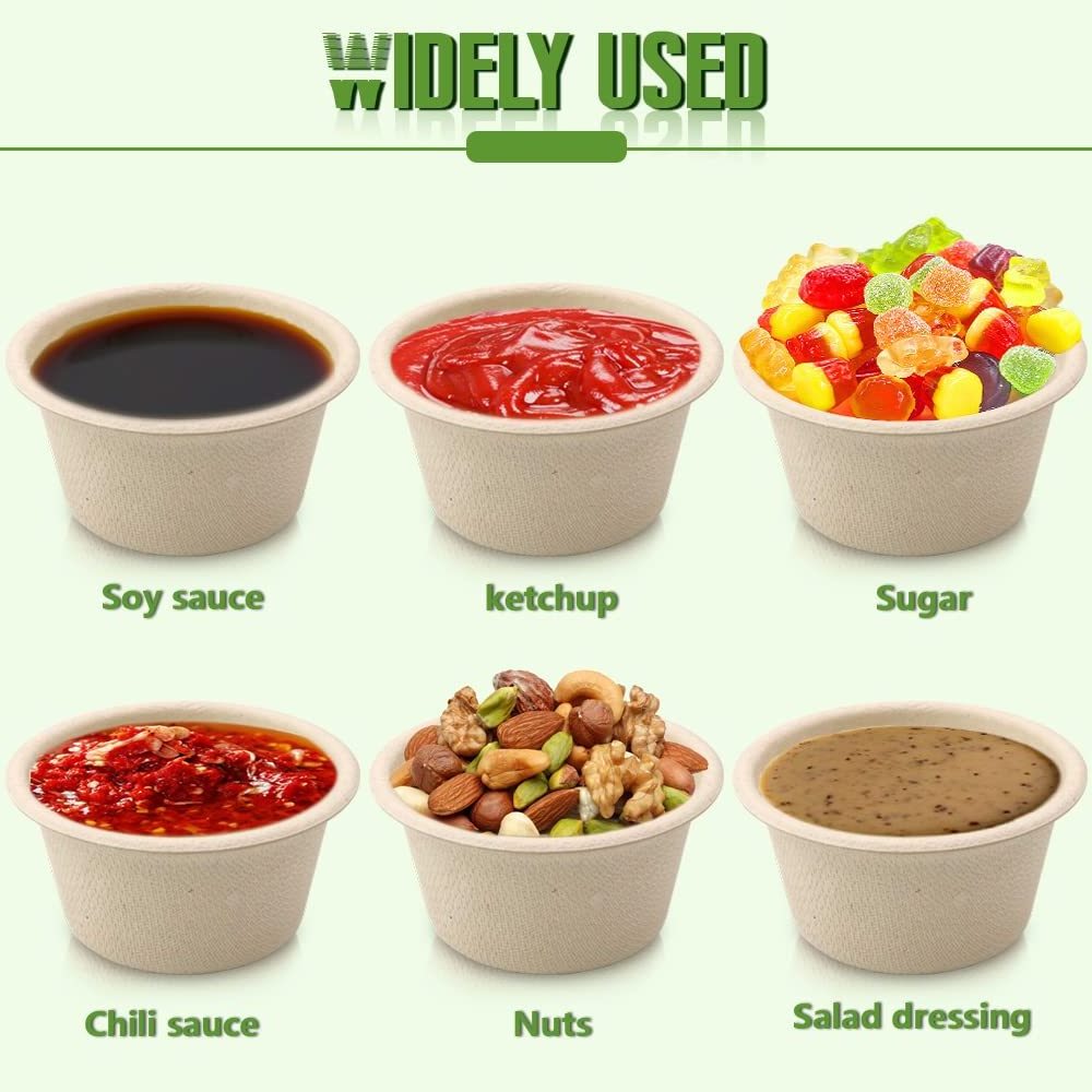 Natural Bagasse Fiber Condiment Cups Compostable Sauce Condiment Containers Disposable Paper Dishes Serving Sample Cups