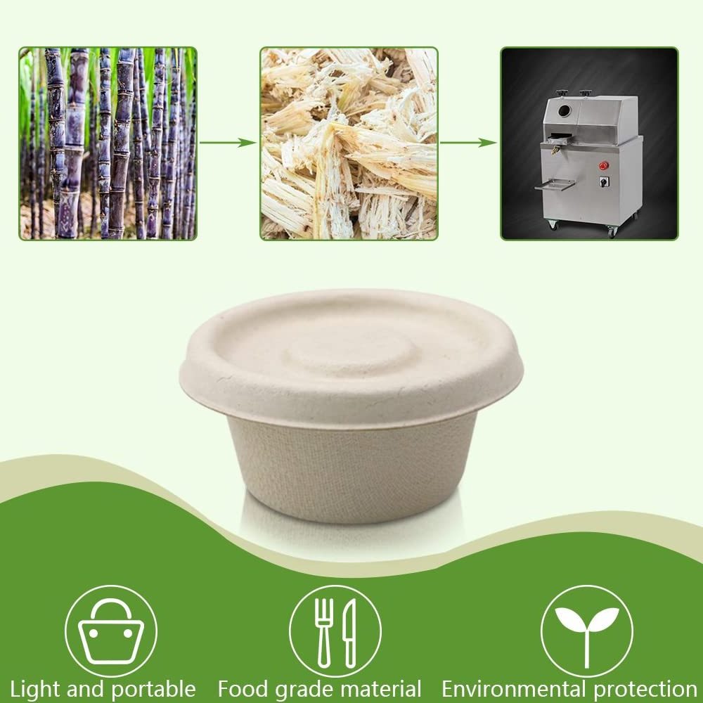 Natural Bagasse Fiber Condiment Cups Compostable Sauce Condiment Containers Disposable Paper Dishes Serving Sample Cups