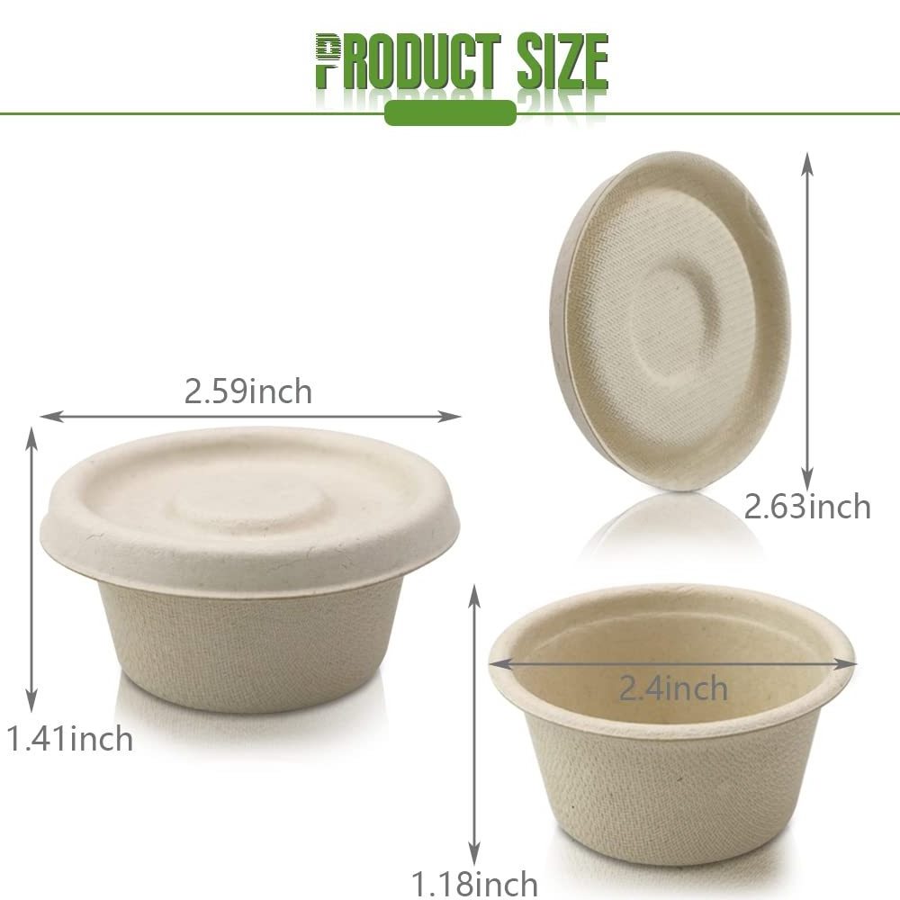 Natural Bagasse Fiber Condiment Cups Compostable Sauce Condiment Containers Disposable Paper Dishes Serving Sample Cups