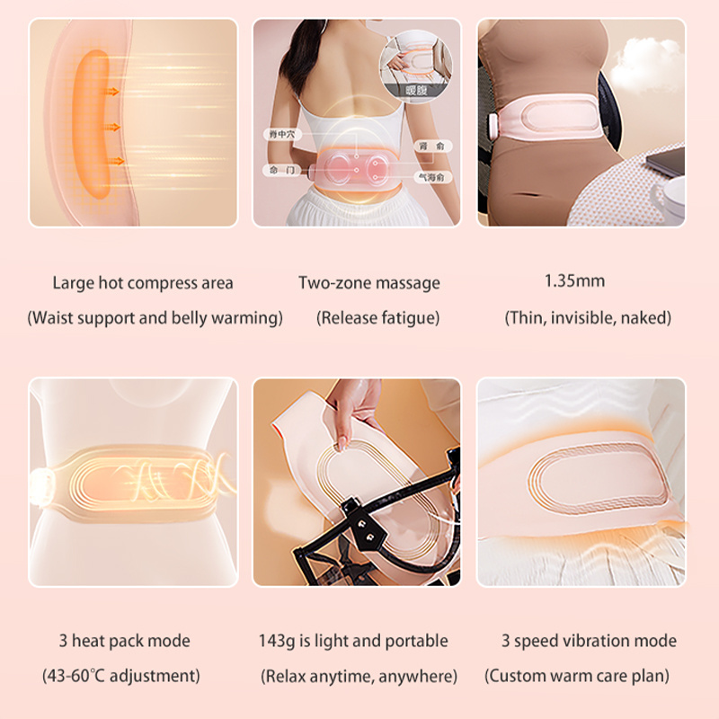 Techlove Portable Women Graphene Electric Heat Uterus Period Cramp Pain Massager Relief Belt Heat Pad Slimming Massage Belt