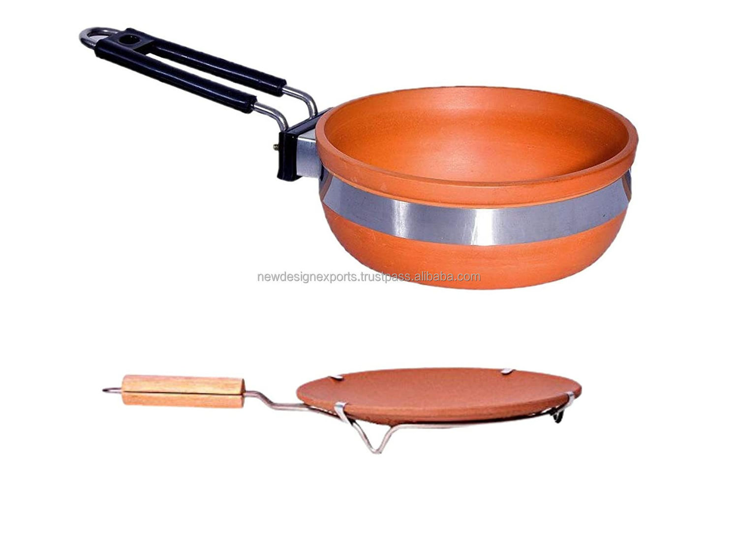 Terracotta Clay Frypan and Tawa, Combo for Kitchen (Brown)