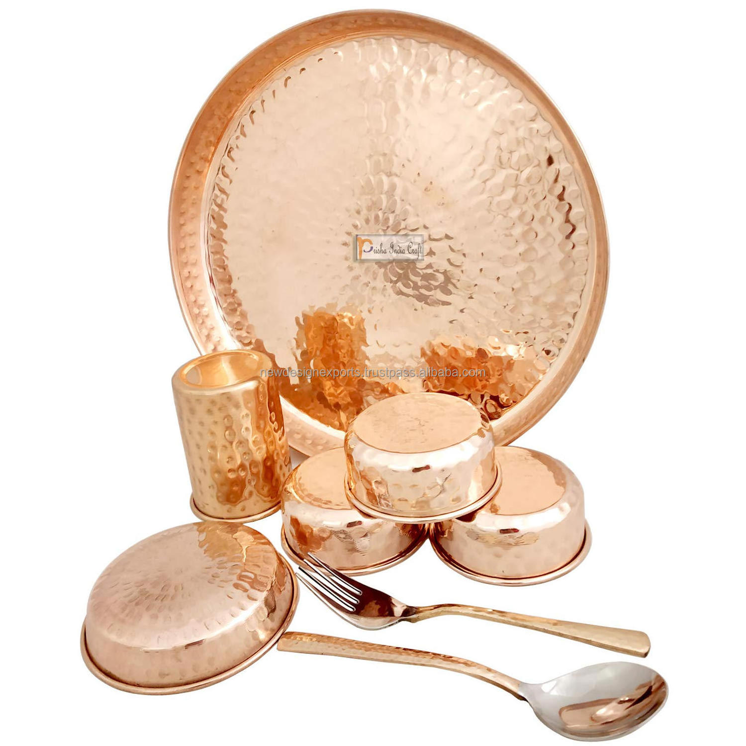 Pure Copper Thali Set of Plate, Bowl, Spoon And Glass Made Of Pure Copper Luxury Use. Very Good For Health Traditional Thali set