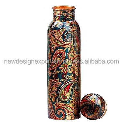 Hand Printed Pure Copper Water Bottle