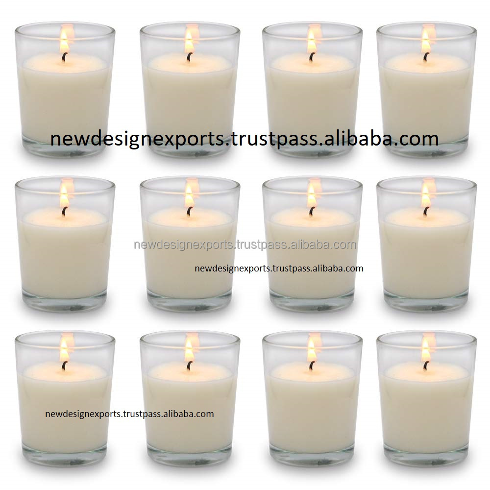 Set of 12 White Votive Candles Clear Glass Filled Unscented Soy Wax Candle for Home Decor Spa Weddings Birthday Holidays Party