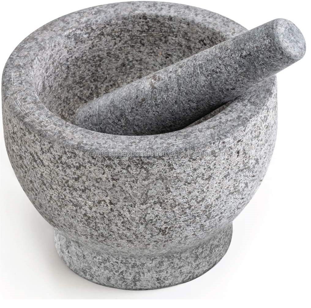 Heavy Duty, Unpolished Granite Mortar and Pestle Set, Stone Grinder Bowl for Guacamole