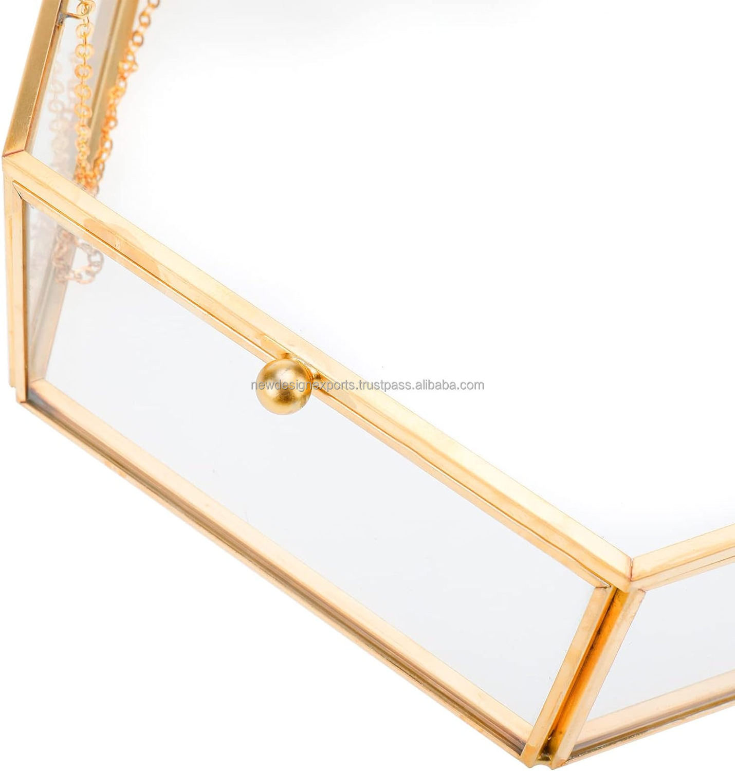 Glass Vintage Jewelry Box Hexagon Golden Geometric Ring Display Jewelry Organizer Keepsake Case Bracelet Ring Display Box