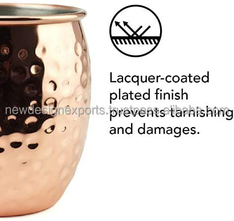 Pure Copper Barrel Mug for Moscow Mules - 16 oz - 100% Pure Hammered Copper - Heavy Gauge (Brass Handle) Kitchenware Bar ware