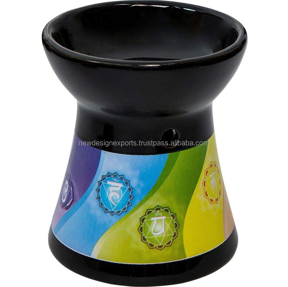 Ceramic Oil Burner Essential Oil Aroma Diffuser Aromatherapy Candle Tea-Light Holder (Chakra Black)