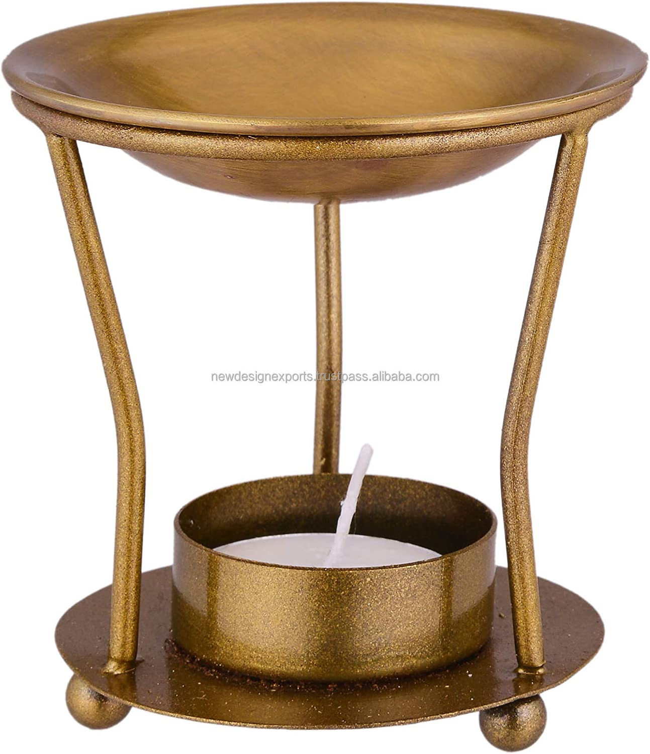 Brass Essential Oil Burner and Wax Tart Warmer | Geometric Metal Tealight Holder with Brass Bowl | Home Decorations