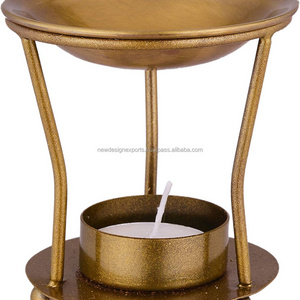 Brass Essential Oil Burner and Wax Tart Warmer | Geometric Metal Tealight Holder with Brass Bowl | Home Decorations