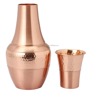 Pure Copper Bedside Carafe Flask with Tumbler For Ayurveda Health Benefits