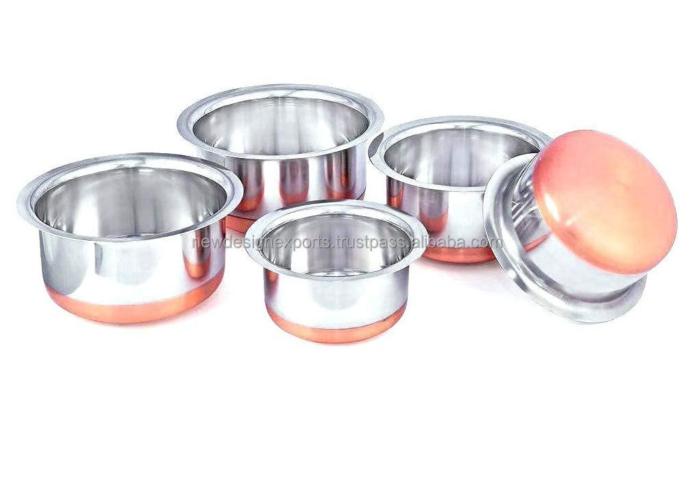 5 Pcs Copper Bottom Patila Set Stainless Steel Set Copper Bottom patila Tapeli bhagona New Milk Pot pan